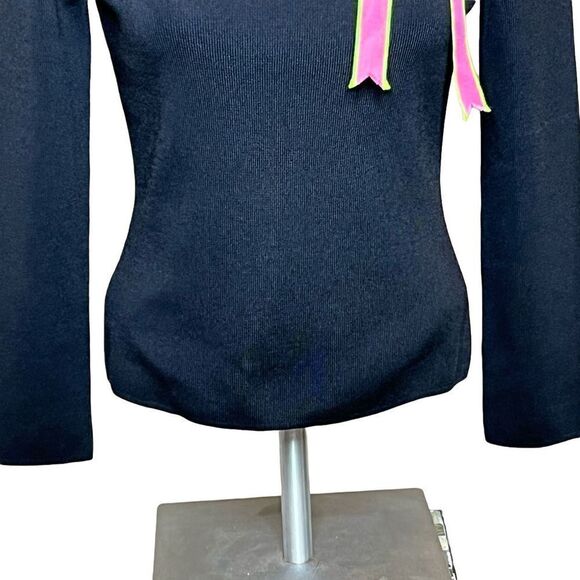 Prima Bella black ribbon tie 3/4 sleeve sweater size S - Picture 7 of 12